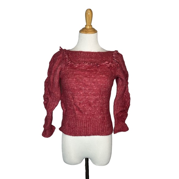 LoveShackFancy Kingston Rose Pink Fringe Sweater Alpaca Wool Sweater - Picture 5 of 16